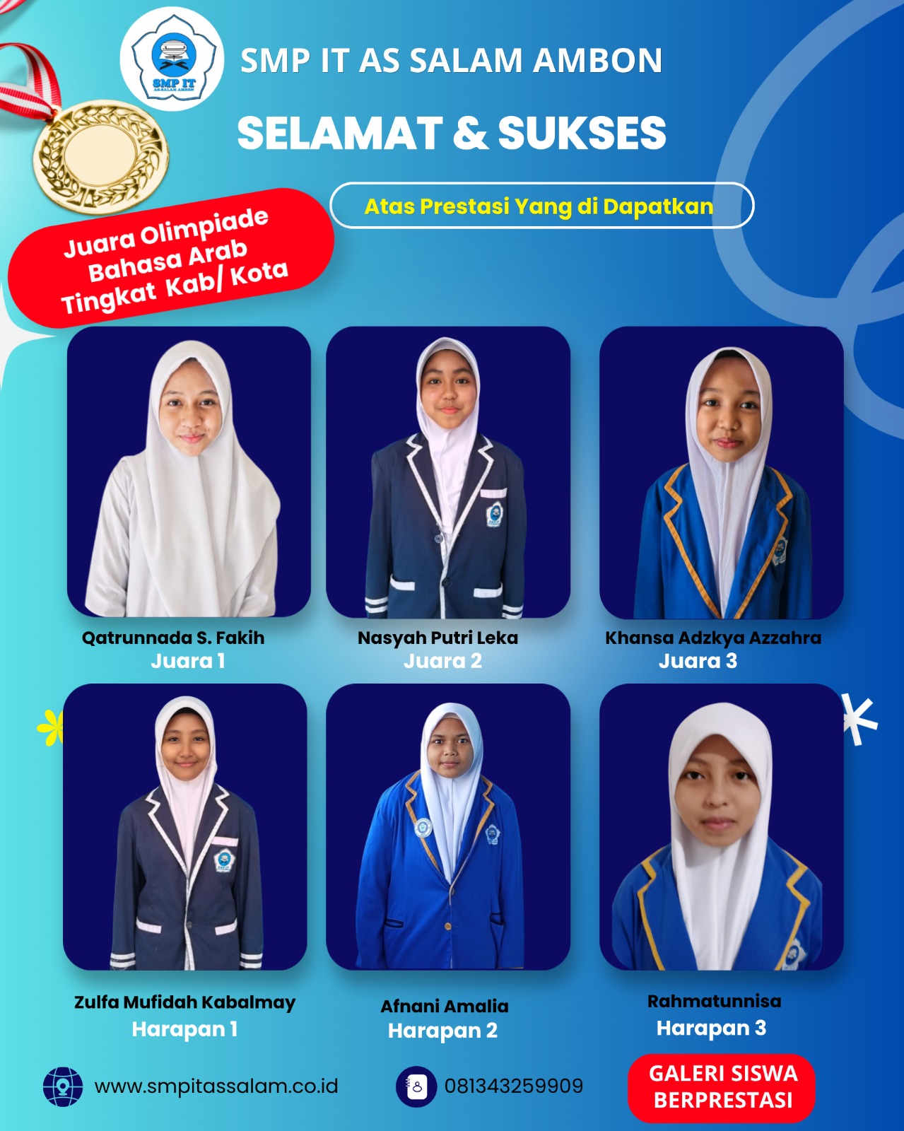 SMP IT Assalam Borong Juara Olimpiade Bahasa Arab Tingkat Kota Ambon